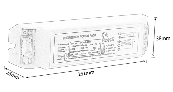 IP20 Emergency Power Pack Inverter tipo mantenuto Emergency Full Power ≤10W GS-Q810